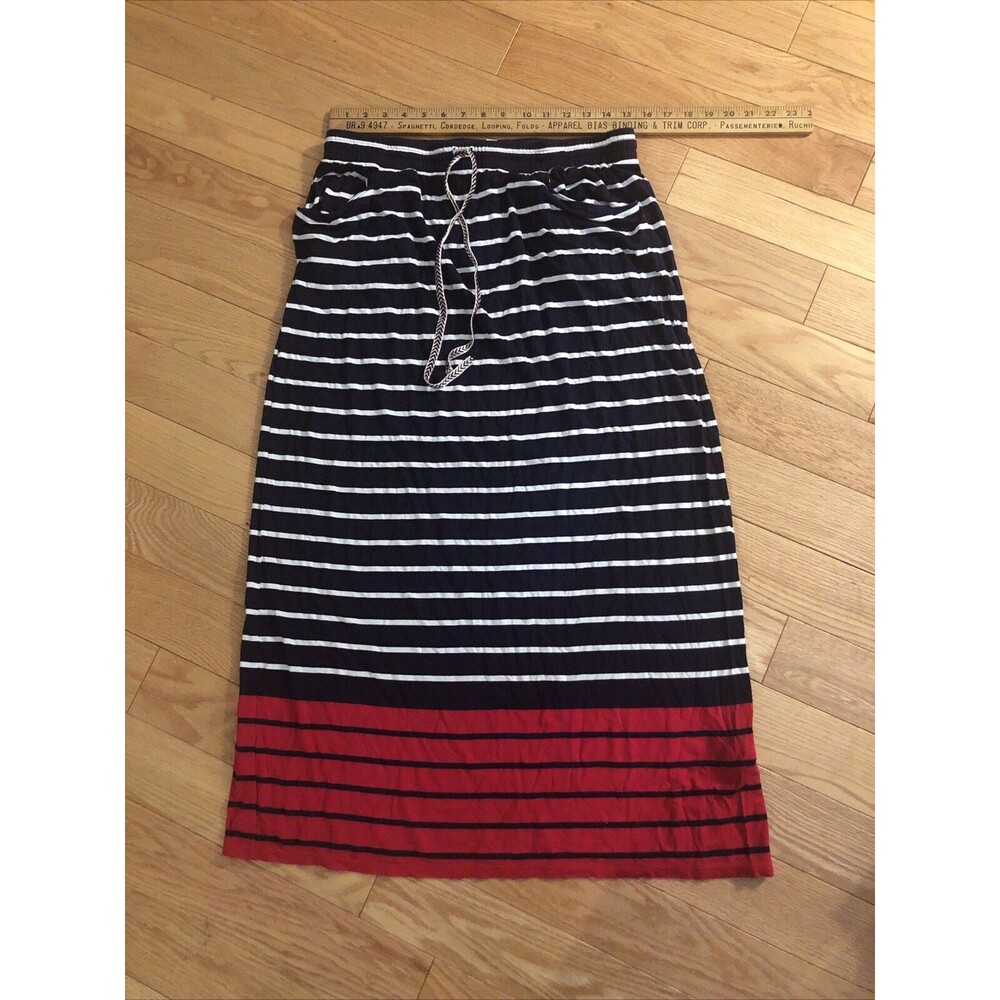 Max Studio Long Skirt Large Black‎ White Red Striped Pre-owned